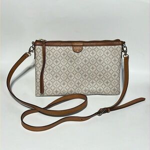 Fossil cow hide leather geometric crossbody bag beige